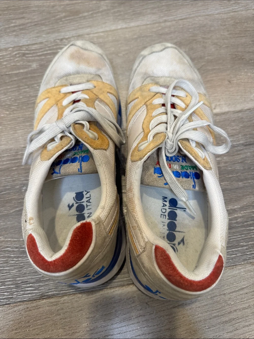 Diadora White Sneakers with Tan and Red Accents